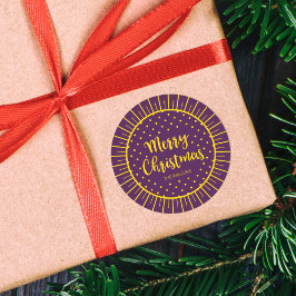 紫鮮やかスターバストスクリプトメリークリスマス ラウンドシール
