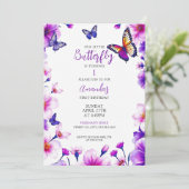 紫鮮やかフローラ蝶1st誕生日 招待状 (スタンド正面)