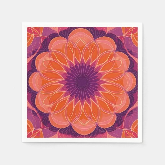 紫鮮やか付きオレンジフローラ万華鏡のように千変万化するパターン スタンダードカクテルナプキン (正面)