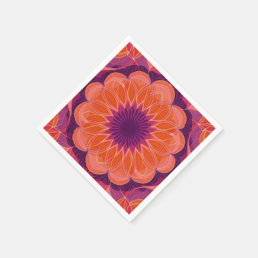 紫鮮やか付きオレンジフローラ万華鏡のように千変万化するパターン スタンダードカクテルナプキン (角)