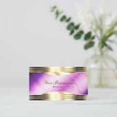 紫鮮やか大理石金ゴールド縁ど(QRコード付き) 名刺 (スタンド正面)