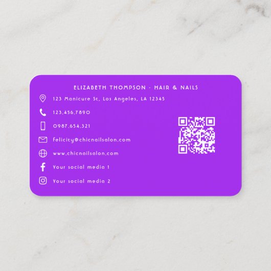 紫鮮やか歯周アフリカ系アメリカネイルサロン 名刺 (裏面)