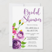 紫鮮やか水彩花束ブライダルシャワーイン 招待状 (正面)