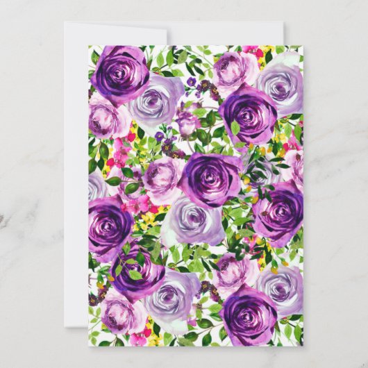 紫鮮やか水彩花束ブライダルシャワーイン 招待状 (裏面)