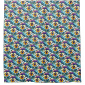 紫鮮やか青の花モダン柄 シャワーカーテン (正面)