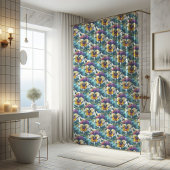 紫鮮やか青の花モダン柄 シャワーカーテン