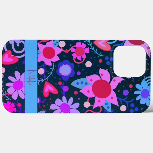 紫鮮やか黒モダンフローラカスタマイズ Case-Mate iPhoneケース (裏面 (横))