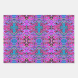 紫鮮やか、ピンク、青の液体芸術パターン ラッピングペーパーシート