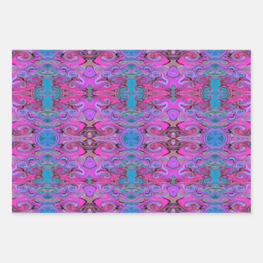 紫鮮やか、ピンク、青の液体芸術パターン ラッピングペーパーシート (正面)