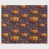 紫鮮やか/緑のハロウィンをテーマにしたカボチャ ラッピングペーパー (フラット)