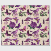 紫鳥の蝶とキノコ ラッピングペーパー (フラット)