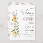 紫黄ワイルドフラワーブーケ1st誕生日 招待状 (正面/裏面)