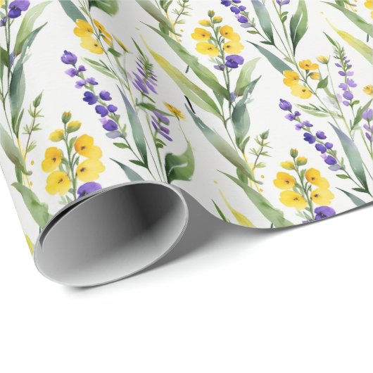 紫黄色の野生の花 水彩 結婚前のお祝い ラッピングペーパー (ロールコーナー)