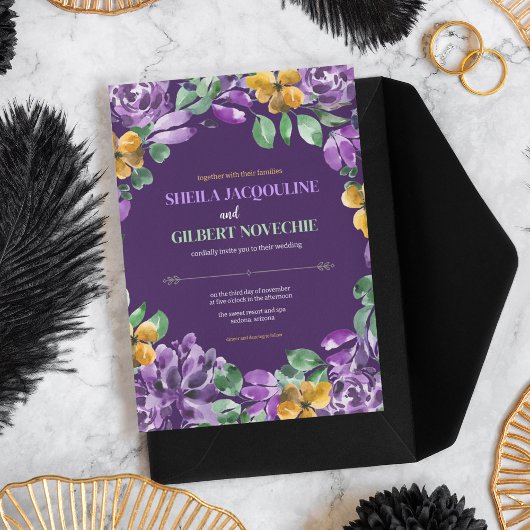 紫黄花結婚テーマ 招待状