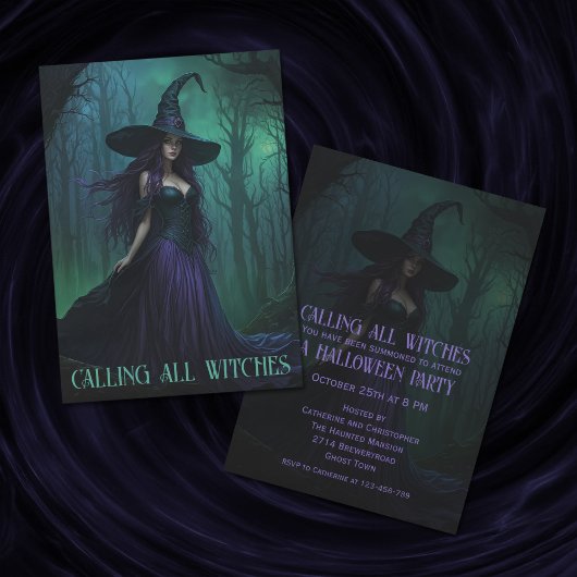 紫黒のハロウィーン魔女パーティー 招待状