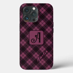 紫黒格子カスタマイズ名前 iPhone 13 PROケース