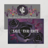 紫黒薔薇の写真でSave Our Dateを保存 招待状 (正面/裏面)