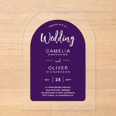 紫2アクリル婚式が白文字 モダン アクリル招待状 (正面)