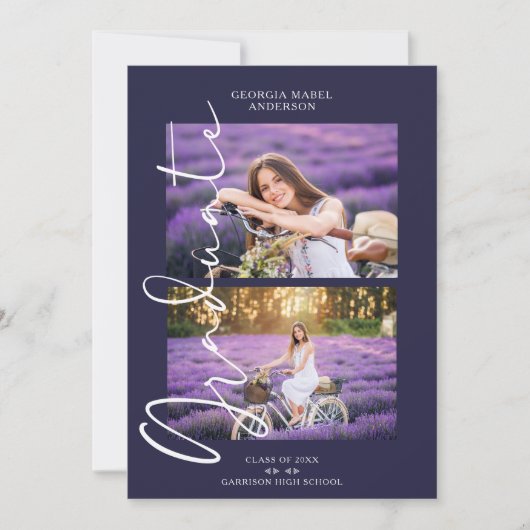 紫2写真絶妙な書道卒業 招待状 (正面)