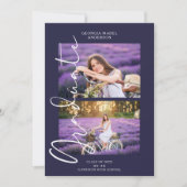 紫2 写真 優雅な書道 卒業式 招待状 (正面)