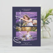 紫2 写真 優雅な書道 卒業式 招待状 (スタンド正面)