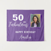 紫50と素晴らしい誕生日写真の背景 タペストリー (正面(横))
