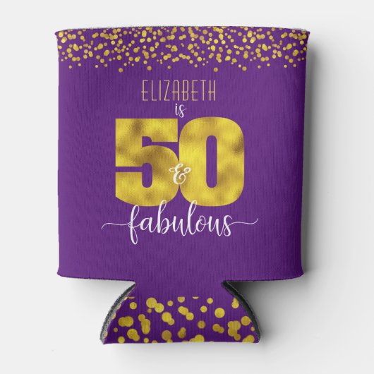 紫50と素晴らしい誕生日金ゴールドのドットはっきりした 缶クーラー (正面)