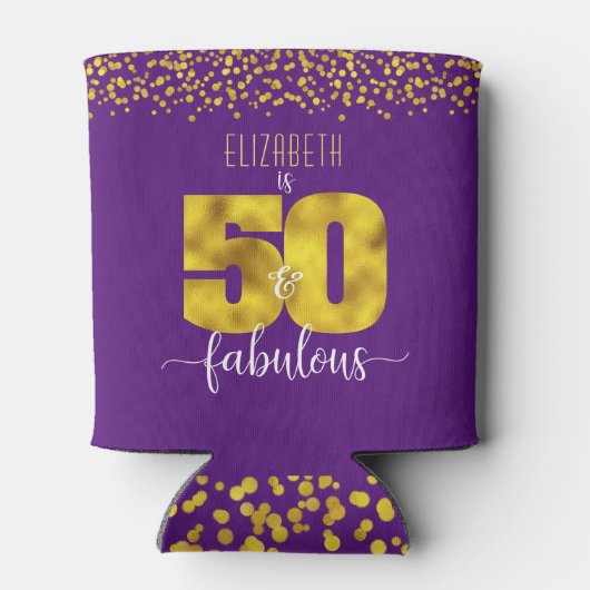 紫50と素晴らしい誕生日金ゴールドのドットはっきりした 缶クーラー (裏面)