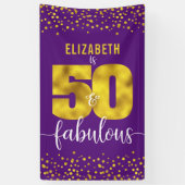 紫50と素晴らしい誕生日金ゴールドホイルドット 横断幕 (縦)