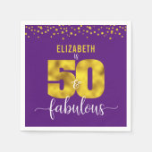 紫50素晴らしい誕生日金ゴールド紙吹雪ドット スタンダードカクテルナプキン (正面)