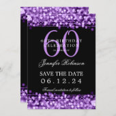 紫60誕生日日付を保存する(詳細付き) 招待状 (正面/裏面)