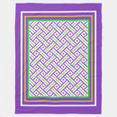紫、かわいらし緑、金ゴールドのバスケット織りパターン フリースブランケット (正面)