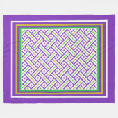 紫、かわいらし緑、金ゴールドのバスケット織りパターン フリースブランケット (正面(横))