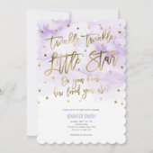 紫、きらめく星、水色、ベビーガール 招待状 (正面)