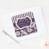 紫、アイボリー、ピンクのダマスクストライプのウェディングステッカー スクエアシール (封筒)