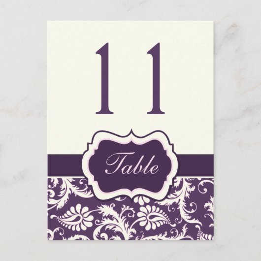紫、アイボリー、ピンク色のストライプダンマスクテーブル番号 ポストカード (正面)