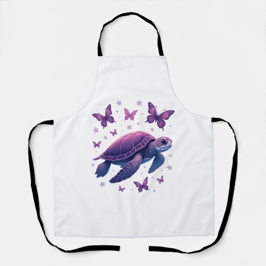 紫 – ウミガメ蝶Tシャツ エプロン (正面)