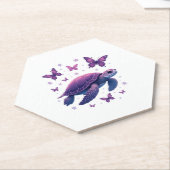 紫 – ウミガメ蝶Tシャツ ペーパーコースター (アングル)