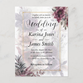 紫、エレガントピンク、マルーンのフローラ結婚の ポストカード
