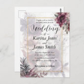 紫、エレガントピンク、マルーンのフローラ結婚の ポストカード (正面/裏面)