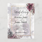 紫、エレガントピンク、マルーンのフローラ結婚の ポストカード (正面)