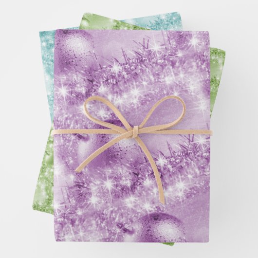紫、エレガント緑、ターコイズクリスマスボール ラッピングペーパーシート (インサイチュ)
