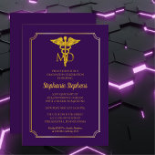 紫|エレガント金ゴールドMD医師卒業パーティー 招待状