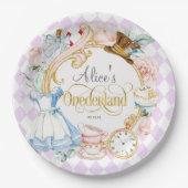 紫、オネダーランド、紅茶パーティー、女の子1歳の誕生日 ペーパープレート (正面)