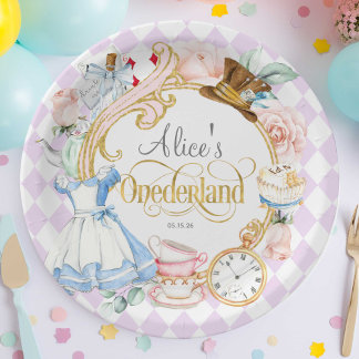 紫、オネダーランド、紅茶パーティー、女の子1歳の誕生日 ペーパープレート
