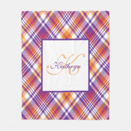 紫、オレパーソナライズされたンジ、白のプレイド毛布 フリースブランケット