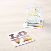 紫/オレンジ/イエローラブ文字 スクエアペーパーコースター (インサイチュ)