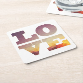 紫/オレンジ/イエローラブ文字 スクエアペーパーコースター