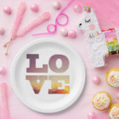 紫/オレンジ/イエローラブ文字 ペーパープレート (パーティー)