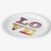 紫/オレンジ/イエローラブ文字 ペーパープレート (アングル)